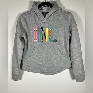 The North Face teen girls gray hoodie sz Medium ski snowboard graphic